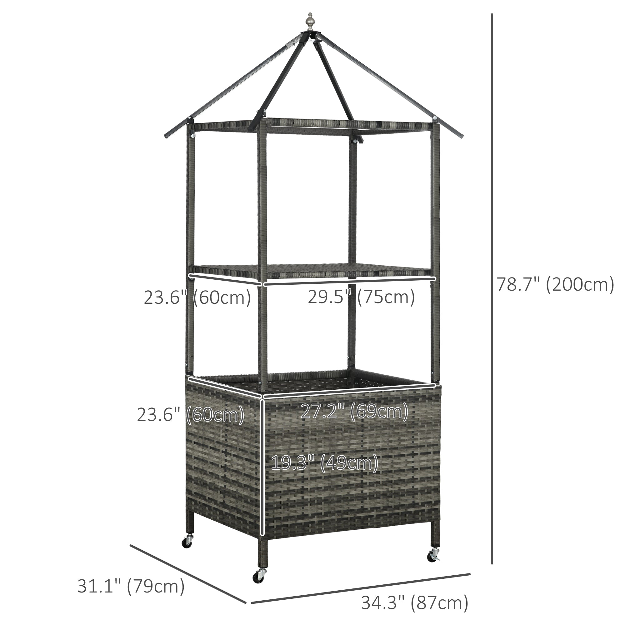 Outsunny Outdoor Rolling Towel Rack for Pool, Covered Pool Caddy with Shelf, Basket, PE Rattan Wicker