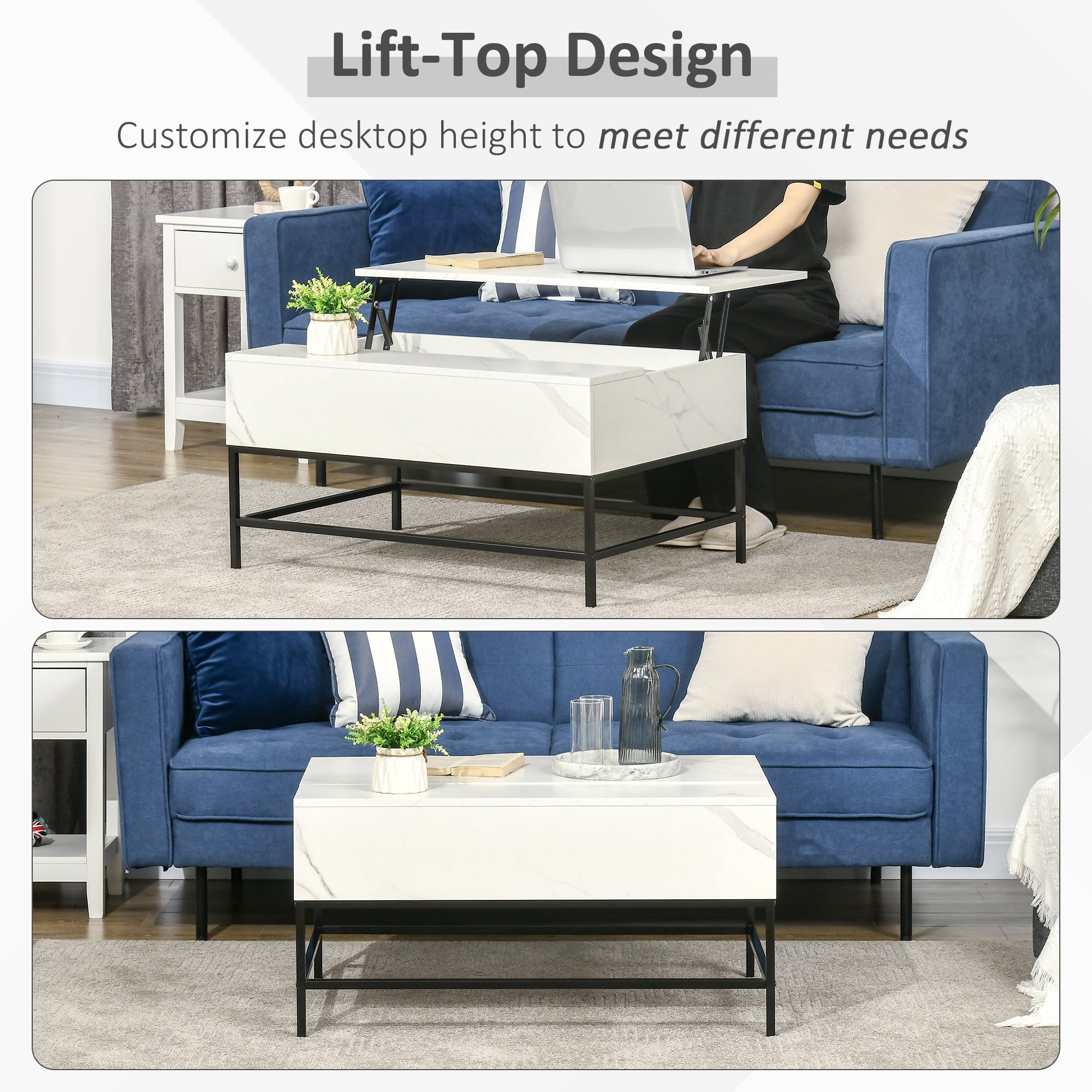 HOMCOM Lift Top Coffee Table with Hidden Storage Compartment Lift Tabletop Center Table for Living Room, White