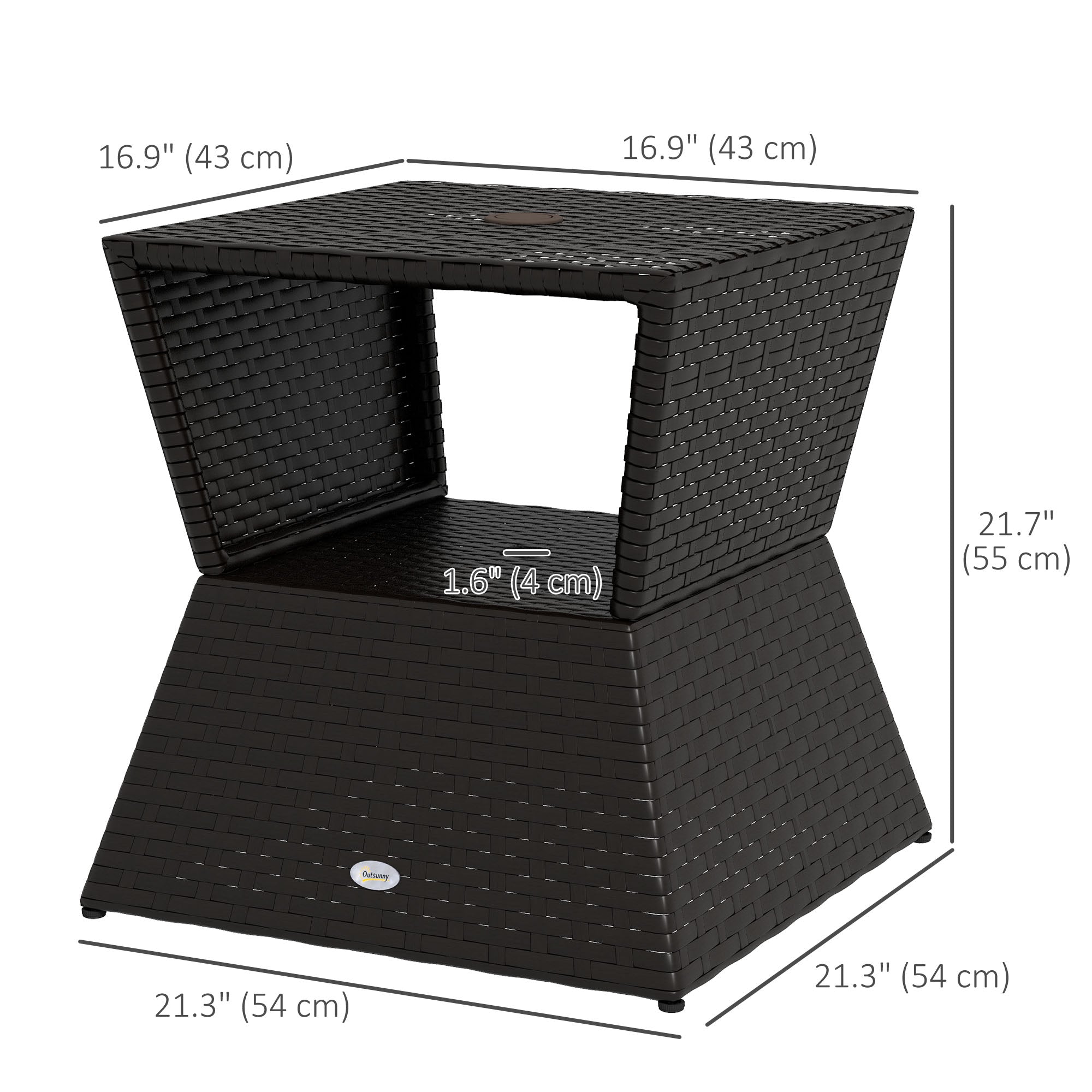 Outsunny Outdoor Patio Rattan Wicker Coffee Table Garden End Tea Table Bistro Side Table w/ Umbrella Hole, Dark Coffee