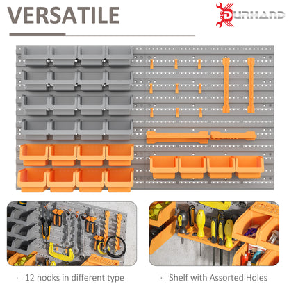 DURHAND 44PC Wall Mounted Storage Bins Parts Rack Kit with Storage Bins, Pegboard and Hooks, Garage Plastic Organizer, Orange