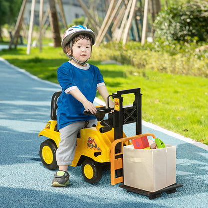 Aosom Ride On Forklift Toy No Power Construction Truck with Fork Tray Storage, for 3-4 Years Old, 33.9"x10.8"x 18.7", Yellow
