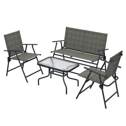 Outsunny Outdoor 4 Pieces Patio Furniture Set, Garden Set with Two Foldable Armchairs, a Loveseat & Glass Top Table, Mixed Brown