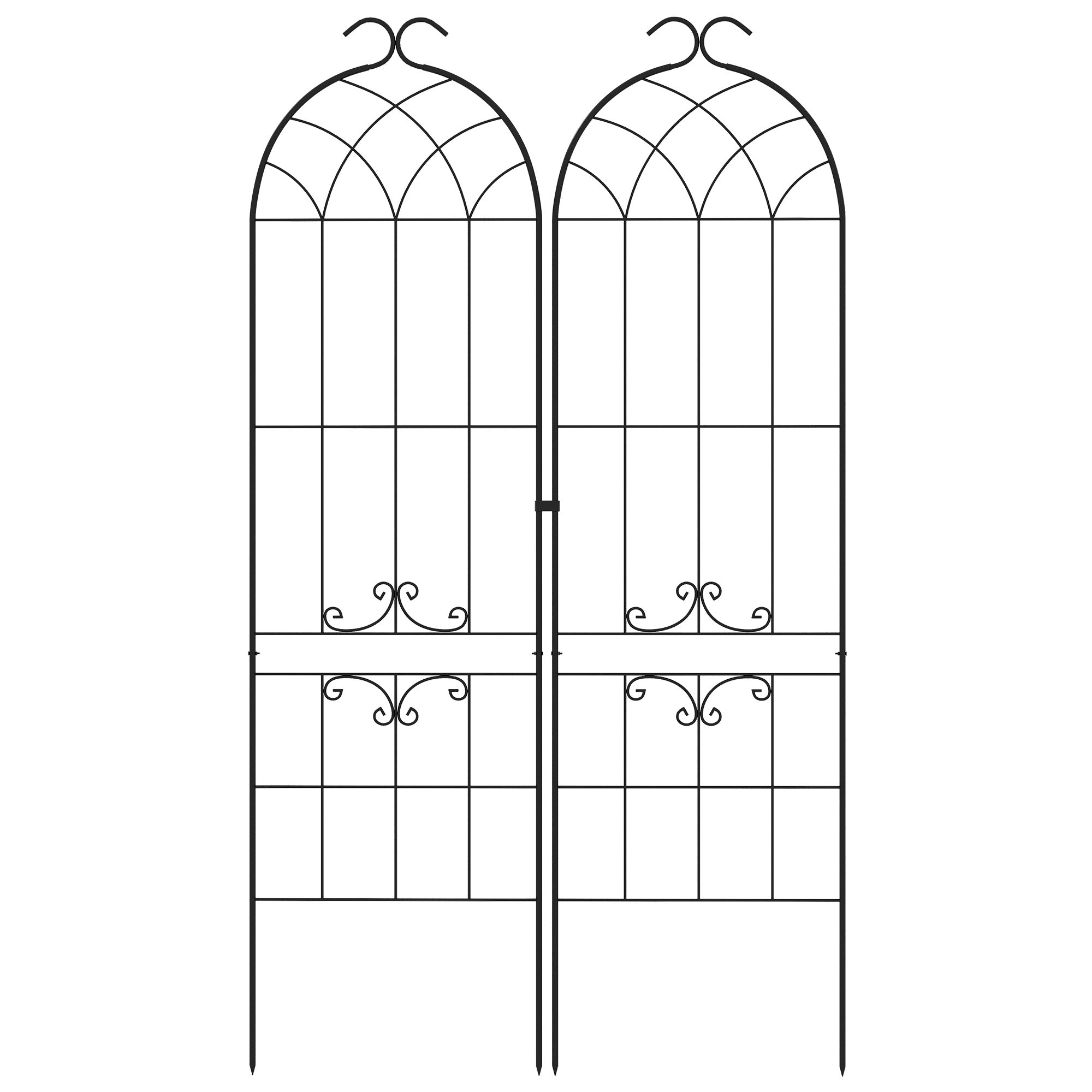 Outsunny 2 Pcs Garden Trellis for Climbing Plants, Outdoor Metal Trellis Plant Support Trellises for Patio, Lawn, Backyard