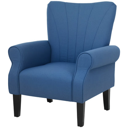 HOMCOM Fabric Armchair, Modern Accent Chair with Wood Legs for Living Room, Bedroom, Home Office, Dark Blue