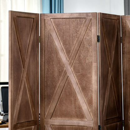HOMCOM 4-panel Wall Partition Farmhouse Room Separator with Foldable Design Wooden Frame 5.6FT, Walnut