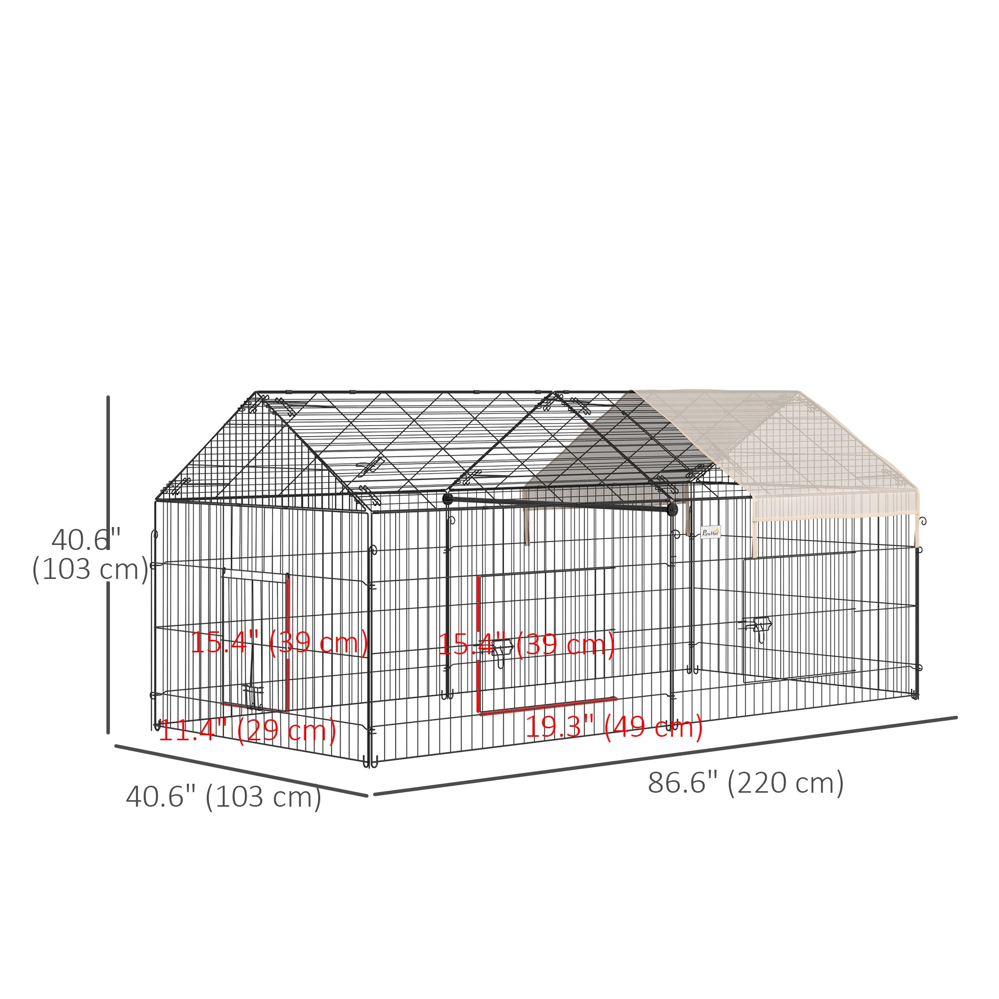 PawHut 87x41x41-IN Catio Rabbit Guinea Pig Cage Chicken Coop Run, Small Animal Enclousure Outdoor Indoor with Cover and Multiple Doors, Beige