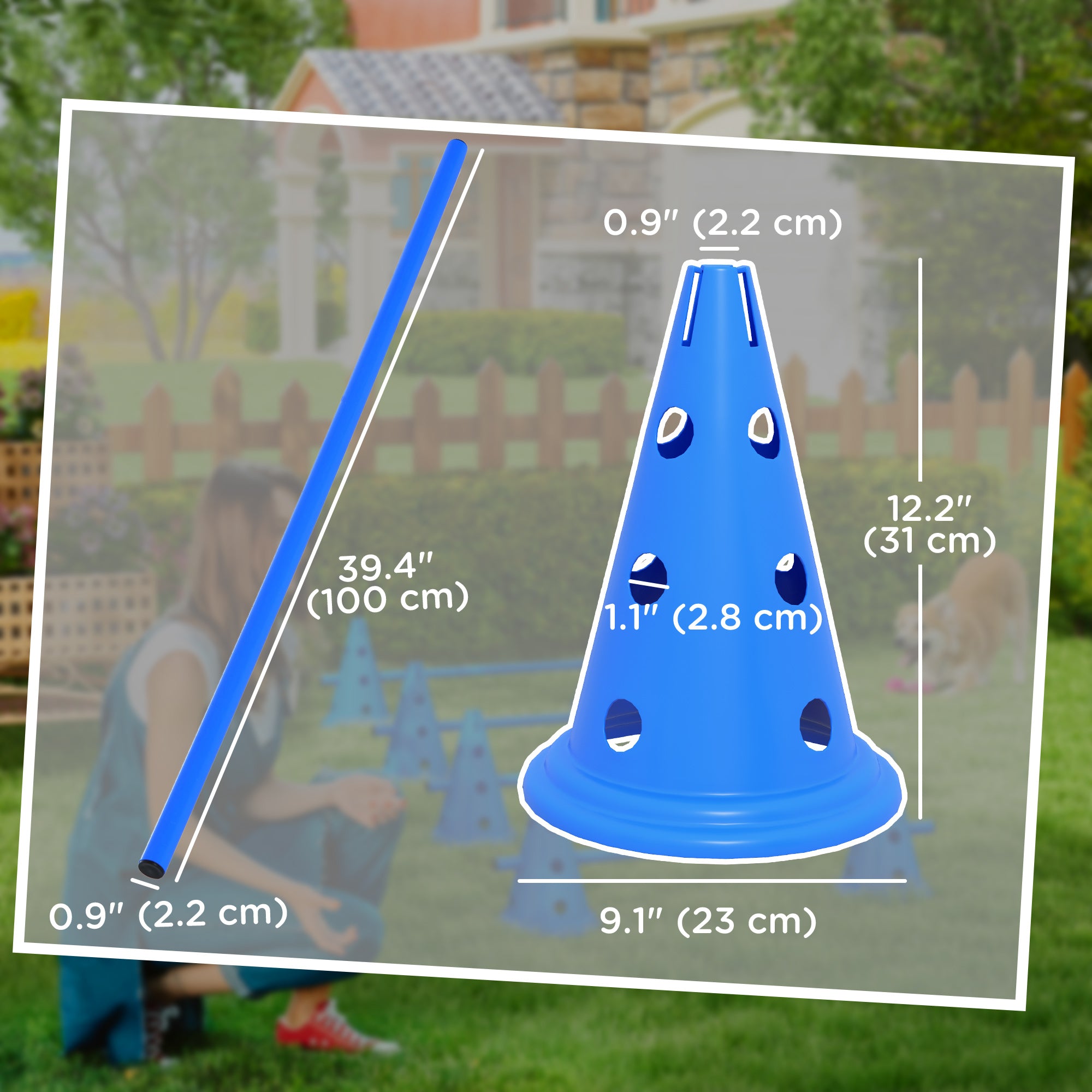 PawHut Set of 4 Dog Agility Hurdle Cone Set Agility Training Equipment 8 Cones 4 Rods Starter Kit with carrying bag Blue