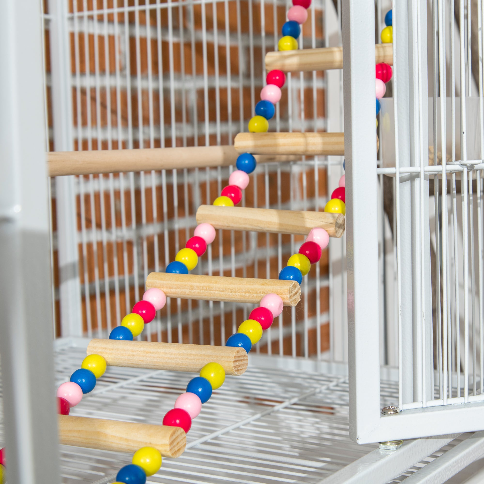PawHut 71" Bird Cage with Wheels Perches, Ramp, Storage Shelf, Toys for Canaries, Finches, Cockatiels, Parakeets, White