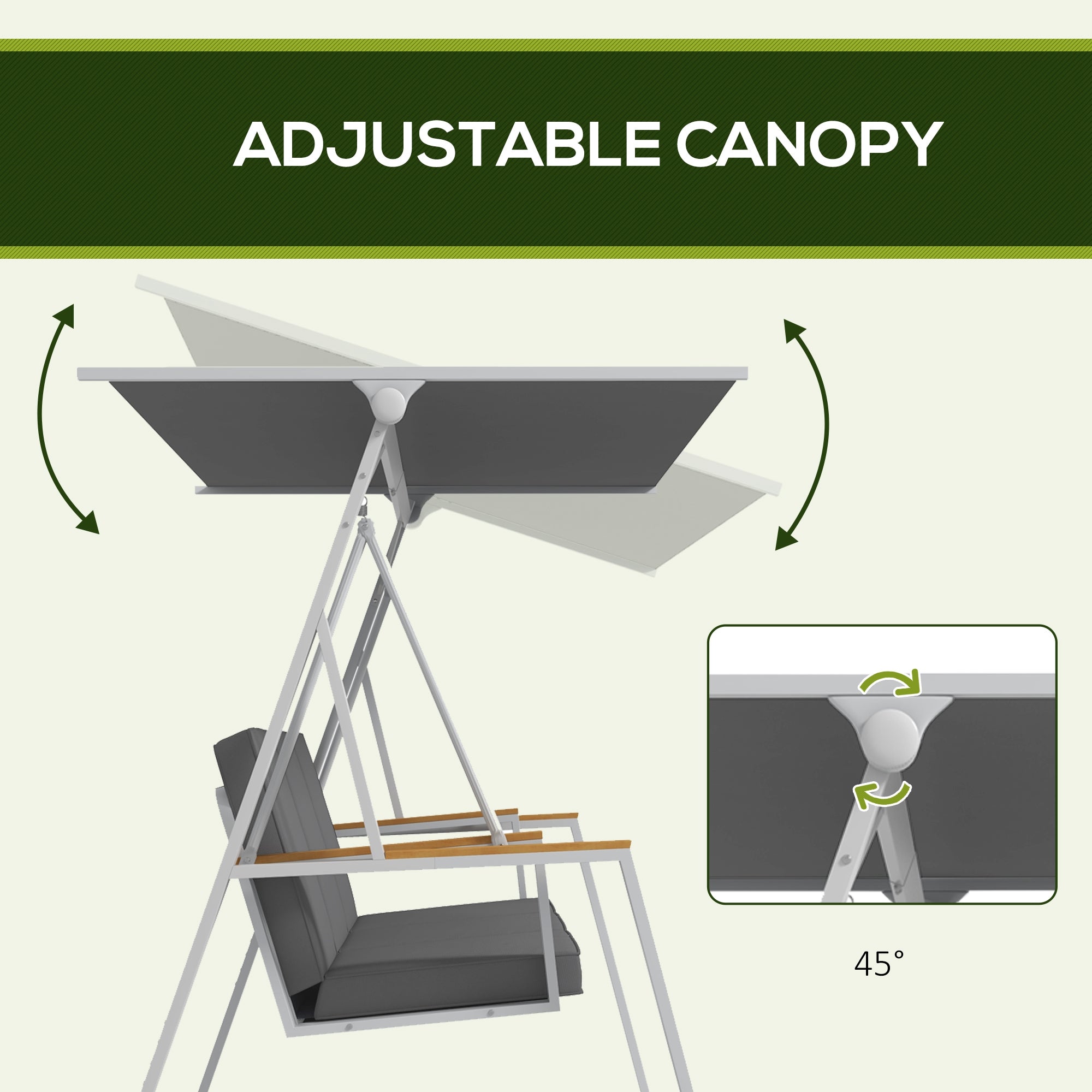 Outsunny 3-Seat Outdoor Porch Swing Outdoor Patio Swing with Adjustable Canopy, Removable Cushion for Garden, Poolside, Grey