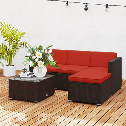 Outsunny Patio Furniture w/ Soft Cushions, Corner Sofa Sets, Red