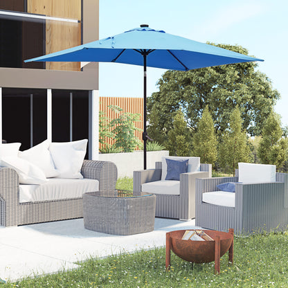 Outsunny 6' x 10' Patio Umbrella with 22 LED Solar Lights and Tilt, Rectangular Outdoor Table Umbrella with Crank, Light Blue
