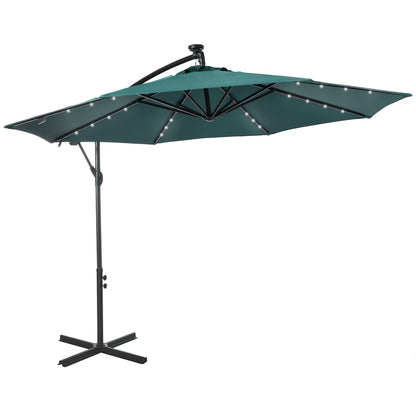 Outsunny 10ft Outdoor Cantilever Umbrella Patio Solor Banana Umbrella with Lights Adjustable Angle for Patio Backyard Dark Green