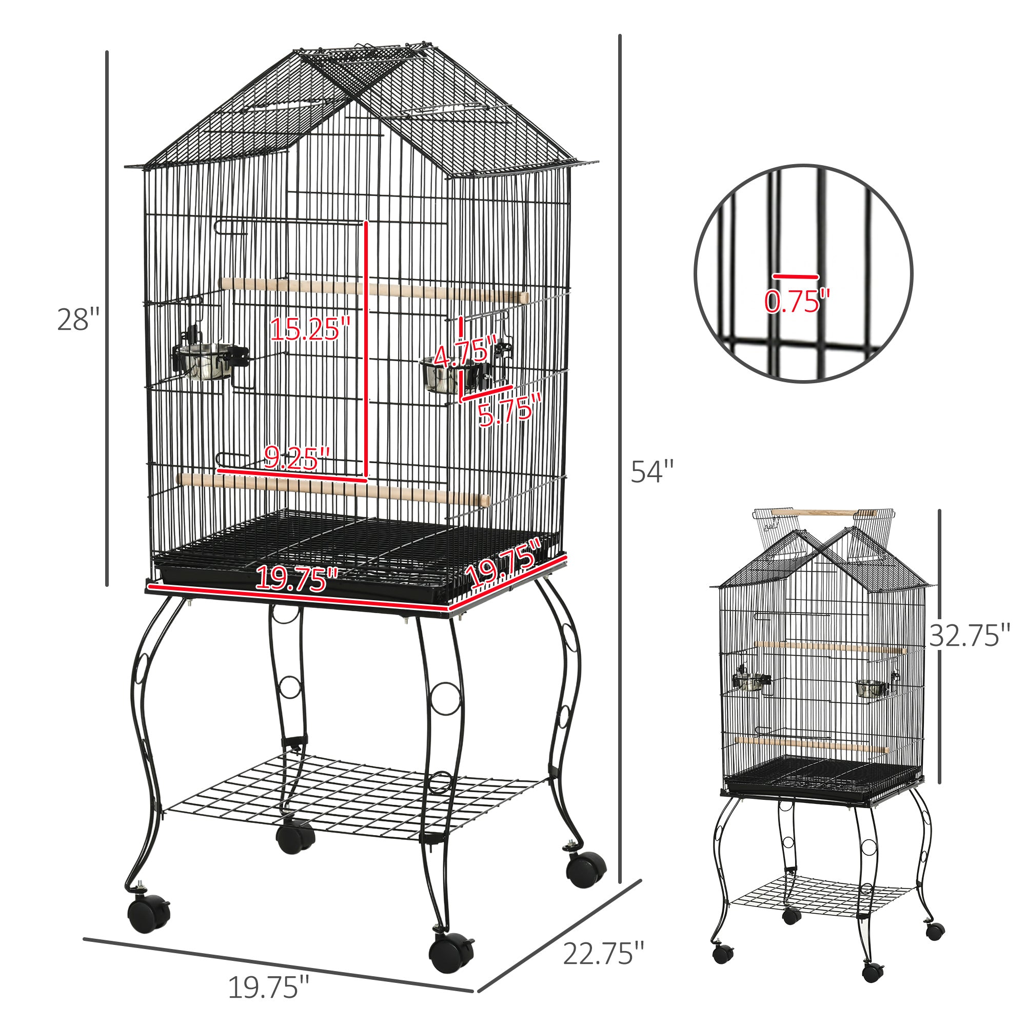 PawHut Bird Cage 57 Inch Flight Cage for Cockatiel, Conure with Rolling Stand, Pull Out Tray, Storage Shelf, Open Top