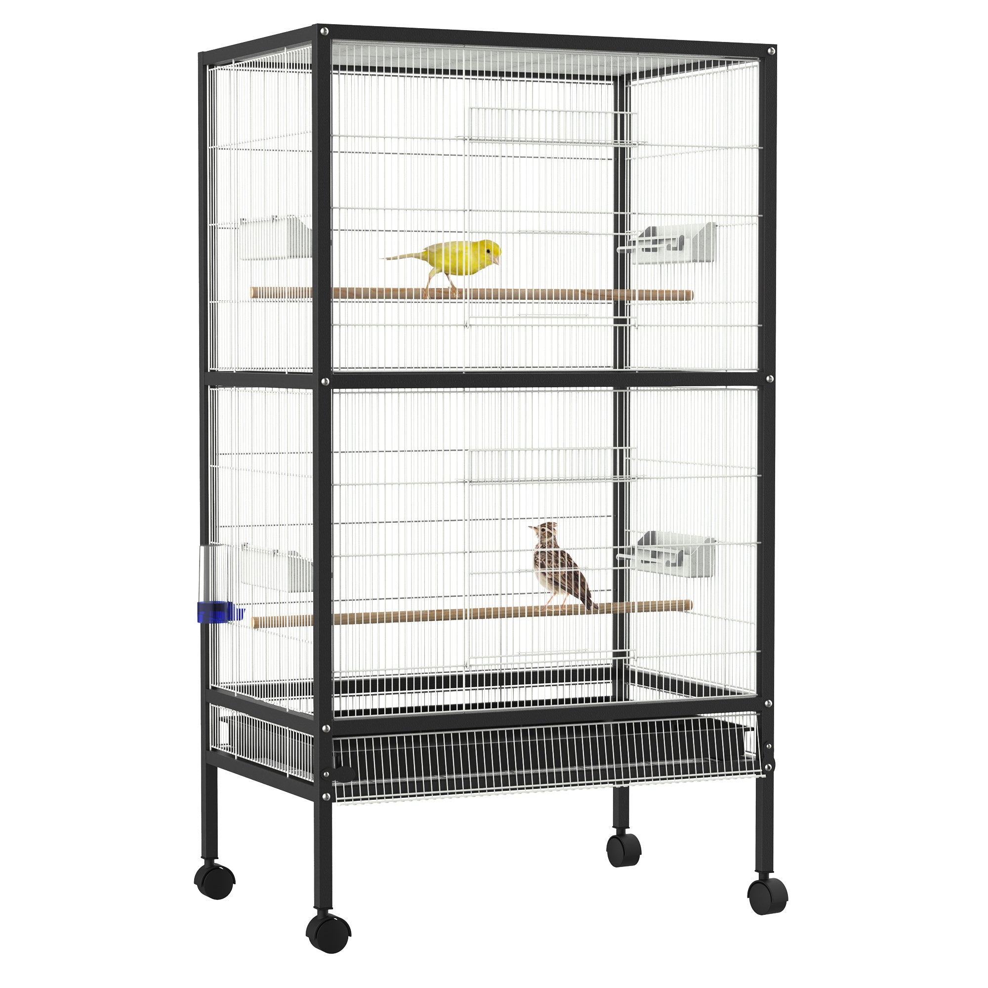 PawHut Bird Cage Conure Parrot Budgie Cage with Bird Perch & Wheels, Black and White