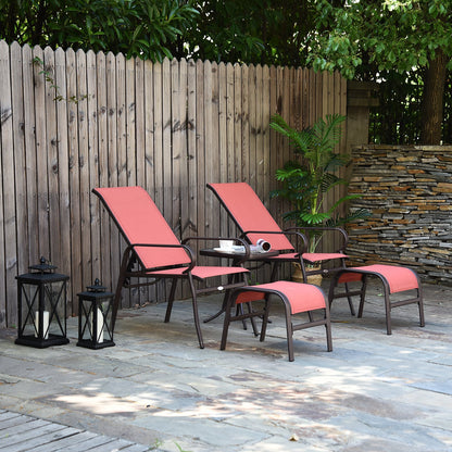 Outsunny 5pc Garden Sling Patio Bistro Set Outdoor Adjustable Lounger Table Footrest Set Brown