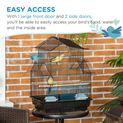 PawHut 25" Bird Cage with Perch, Swing, Food Container, Slide-out Tray, Handle, Parrot Cage for Finches, Canaries, Budgies