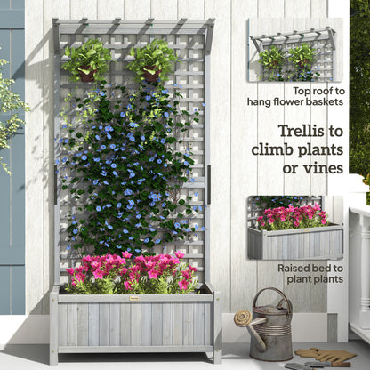Outsunny Wood Planter with Trellis for Vine Climbing, Raised Garden Bed, Privacy Screen for Backyard, Patio, Deck, Dark Grey