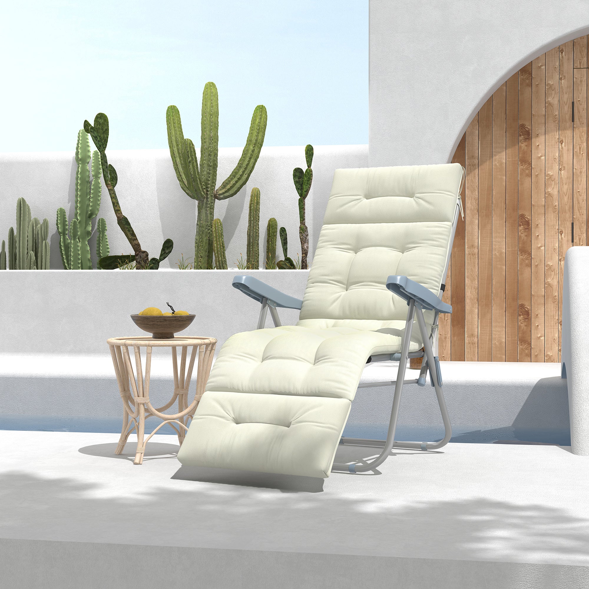 Outsunny 5" Thick Patio Chaise Lounge Lounge Chair Cushion with Backrest, Soft Cotton Padded for Indoor Outdoor Use, Cream White