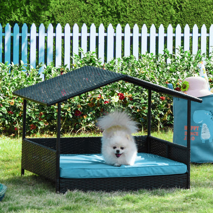 PawHut Wicker Pet House Dog Bed for Indoor/Outdoor Rattan Furniture with Cushion