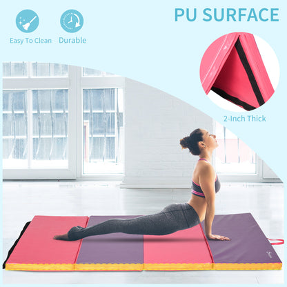 Soozier 4'x6'x2'' Folding Gymnastics Tumbling Mat, Exercise Mat  with Carrying Handles for Yoga, MMA, Martial Arts, Stretching, Core Workouts, Pink and Purple