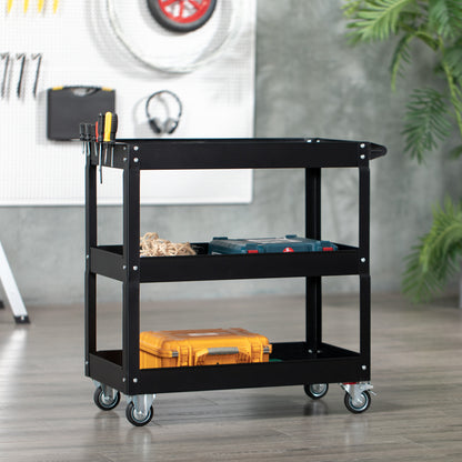 DURHAND 3 Tier Rolling Tool Cart with Wheels, 330 LBS Capacity Heavy Duty Utility Cart, Steel Mobile Service Cart for Garage, Mechanics and Warehouse, Black