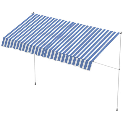 Outsunny 10x5ft Manual Retractable Awning, Patio Sun Shade Canopy Shelter with 5.6-9.2ft Support Pole, Water Resistant UV Protector, for Window, Door, Porch, Deck, Blue