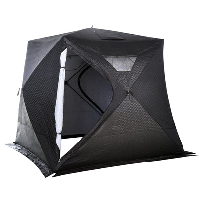 Outsunny 4-Person Insulated Ice Fishing Tent, Portable Ice Fishing Shelter with Ventilation Windows, Carry Bag, Two Doors and Anchors for Low-Temp -22℉