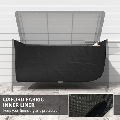 Outsunny 165 Gallon Deck Box, Wicker Outdoor Patio Storage Box with Waterproof Liner, Gas Strut and Universal Wheels, Black