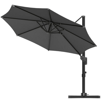 Outsunny 10' Offset Patio Umbrella Cantilever Umbrella with Aluminium Pole 360° Rotation and Tilt Adjustment, Grey