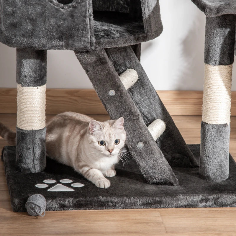 PawHut 94"-102" Floor to Ceiling Cat Tree, High Cat Condo Scratching Post Activity Center, Multi-Level Play House