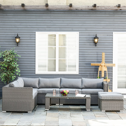 Outsunny 6 PCs Rattan Corner Sofa Set Outdoor Conservatory Furniture Grey