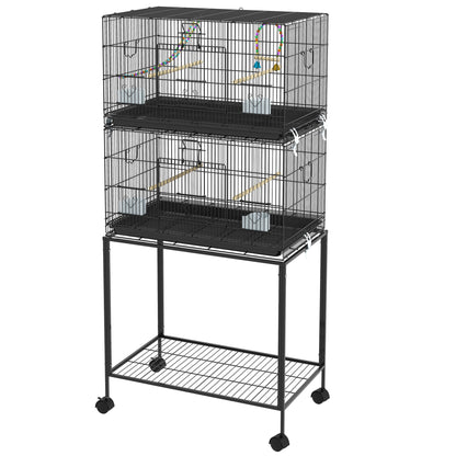 PawHut 65" Birdcage for Canaries, Lovebirds Finches, Budgie Cage with Wheels, Black