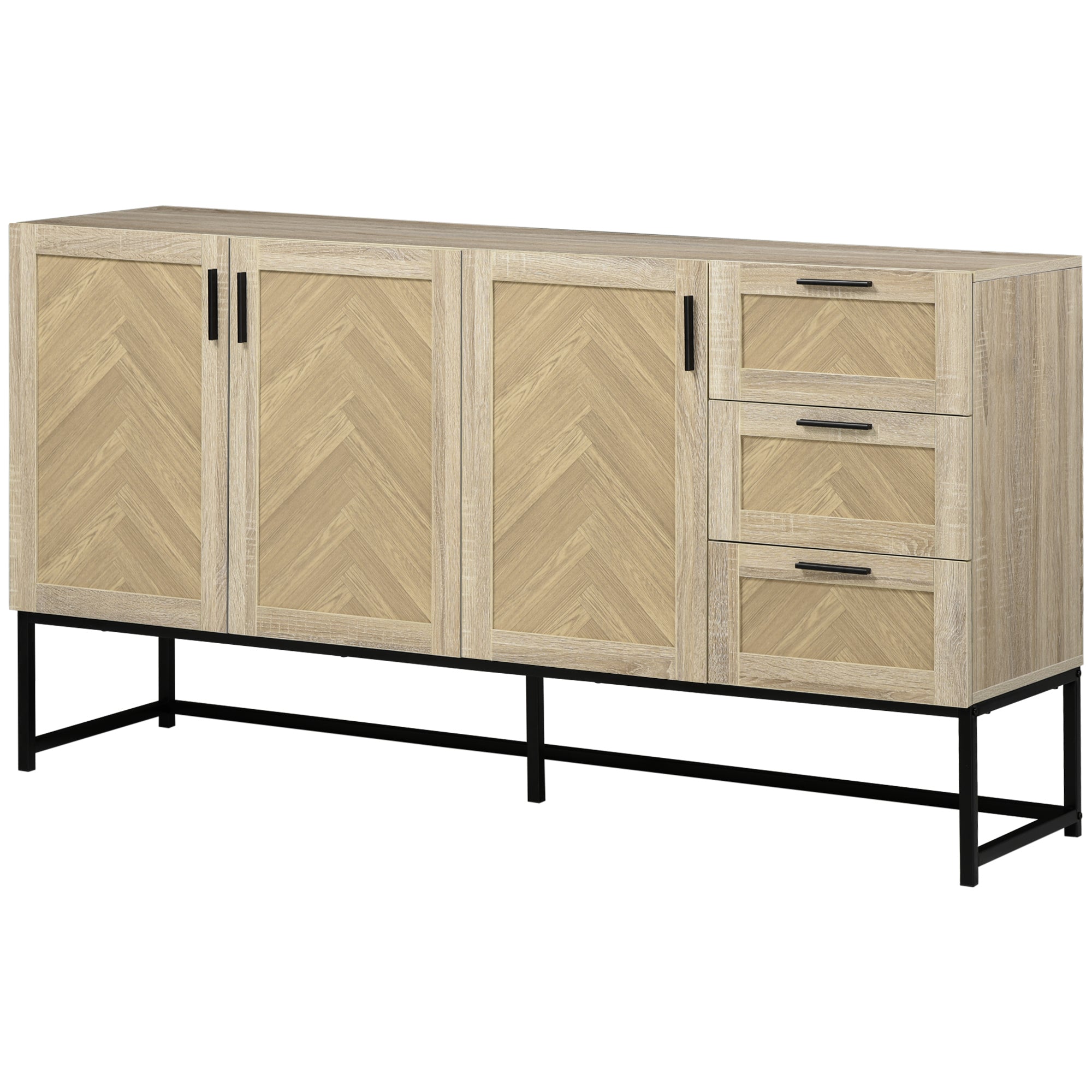 HOMCOM Buffet Cabinet, Coffee Bar Cabinet with Drawers and Adjustable Shelves, Oak
