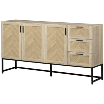 HOMCOM Buffet Cabinet, Coffee Bar Cabinet with Drawers and Adjustable Shelves, Oak