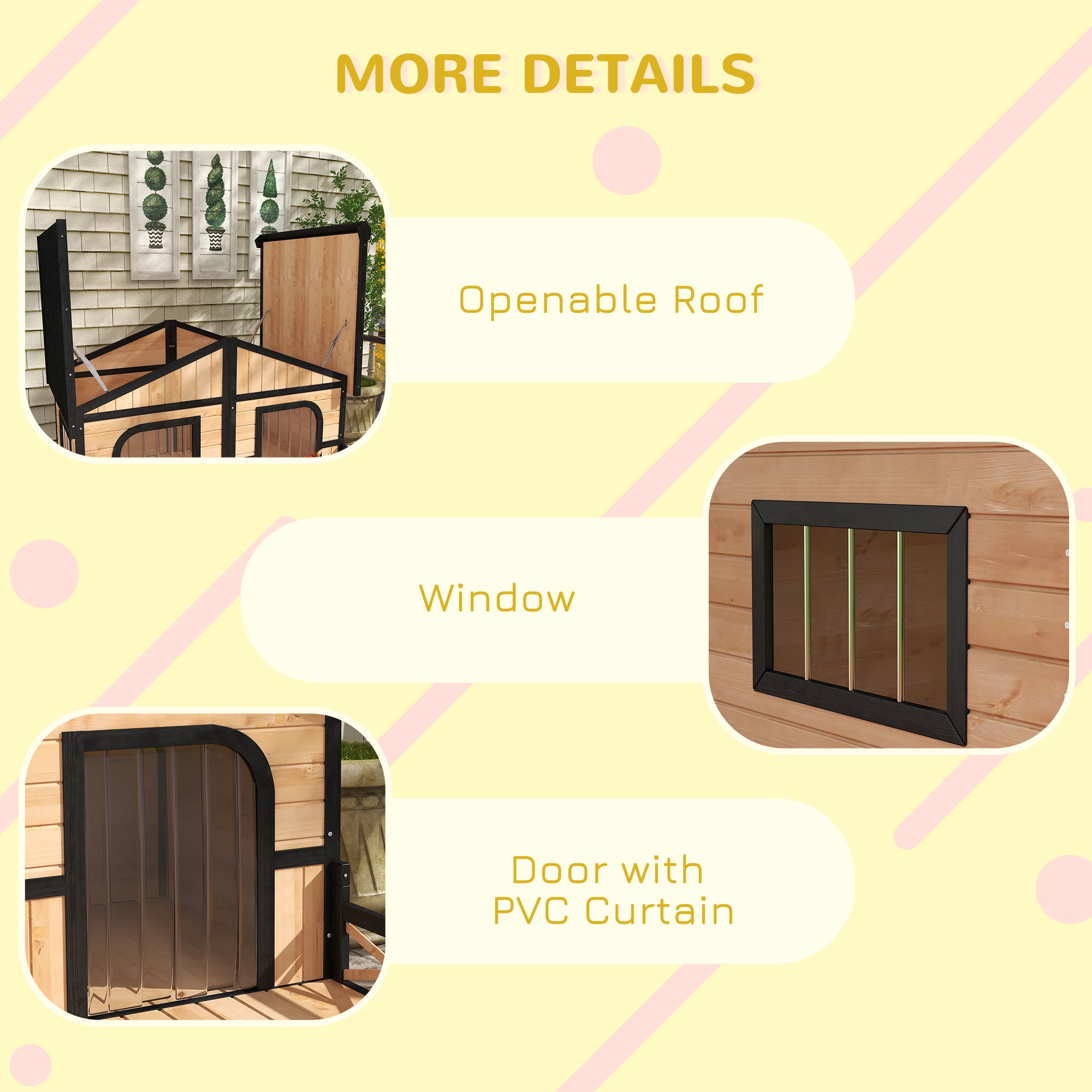PawHut 59"x64"x39" Wood Dog House Outdoor Cabin-Style Elevated Pet Shelter with Porch Deck, Beige
