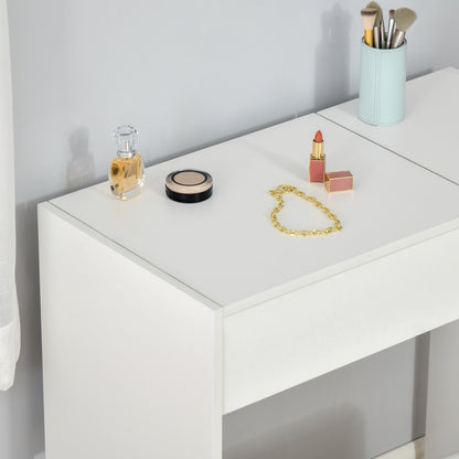 HOMCOM Modern Vanity Set with Flip Top Mirror and Cushioned Stool, Dressing Table with Storage Drawer for Bedroom, White
