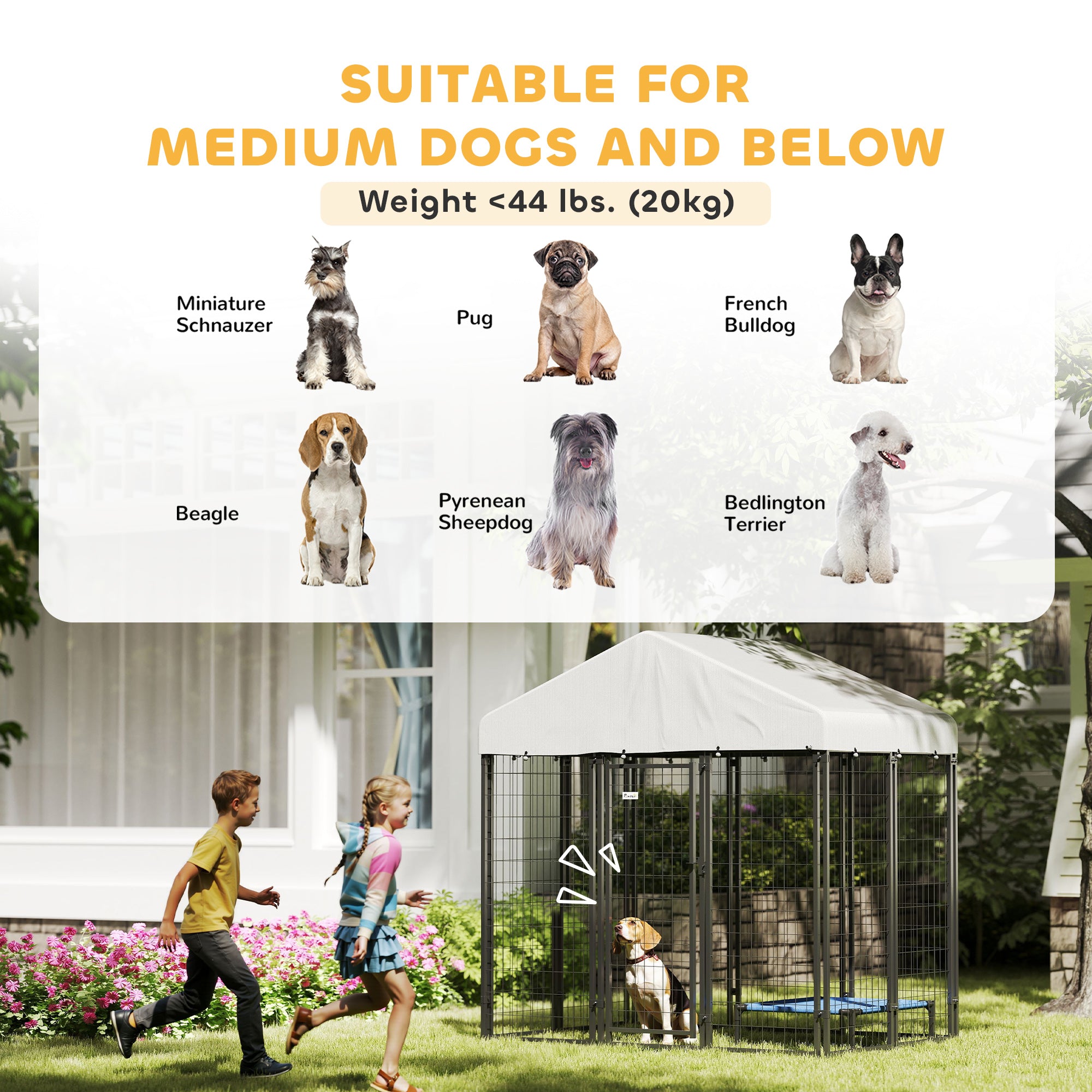 PawHut Outdoor Dog Kennel with Waterproof UV-Resistant Cover, for Medium and Small Dogs, 6' x 4' x 6', Silver