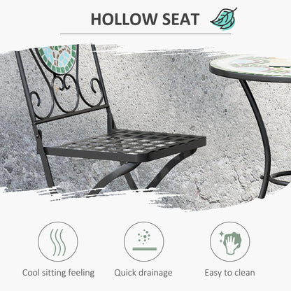 Outsunny 3 Piece Patio Bistro Set with Mosaic Design, Outdoor Dining Furniture Set for 2 with Folding Chairs, Green