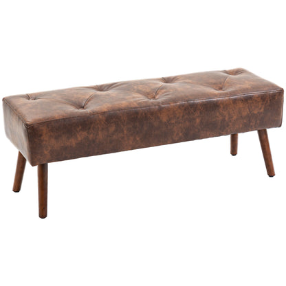 HOMCOM Bedroom Bench, End of Bed Bench with Button Tufted, PU Leather Upholstered Entryway Bench with Wood Legs, Brown
