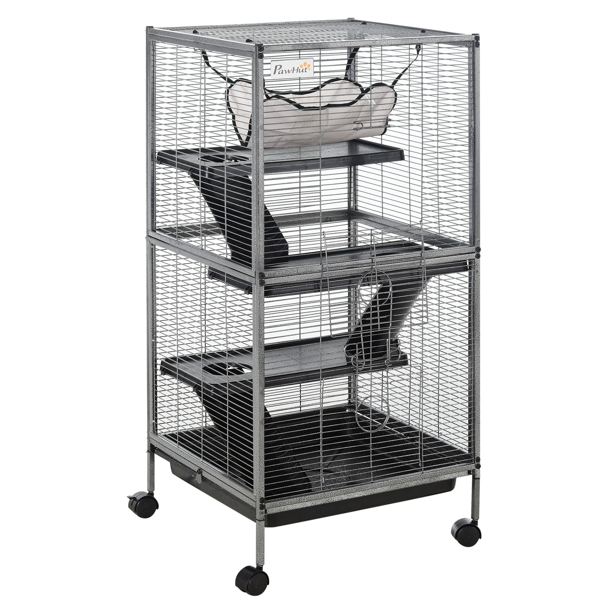PawHut 4-Tier Rolling Small Animal Cage, Deluxe Guinea Pig Cage, Ferret Cage for Mink Chinchilla Kitten Rabbit