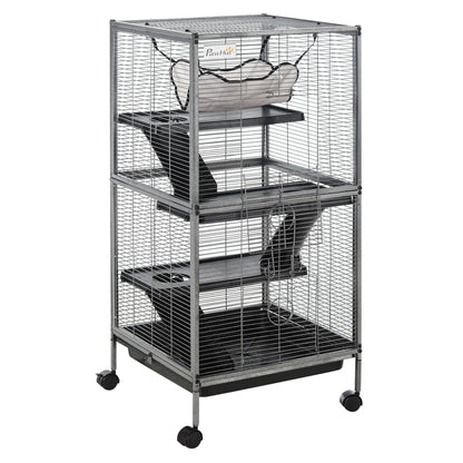 PawHut 4-Tier Rolling Small Animal Cage, Deluxe Guinea Pig Cage, Ferret Cage for Mink Chinchilla Kitten Rabbit
