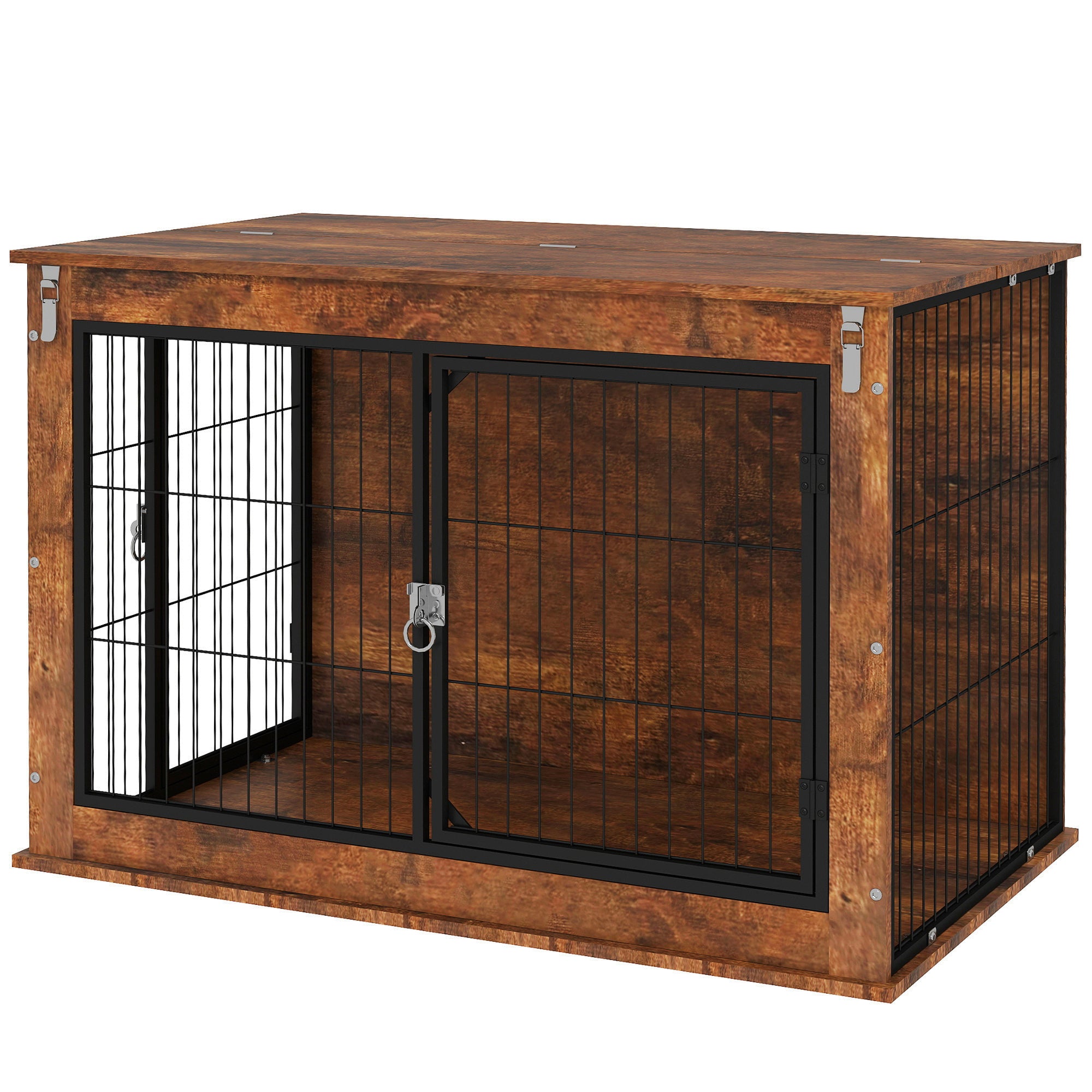 PawHut 39" Dog Crate Furniture w/ Flip-up Top Opening, 2 Doors, Dog Kennel Furniture for Large Dogs, Rustic Brown