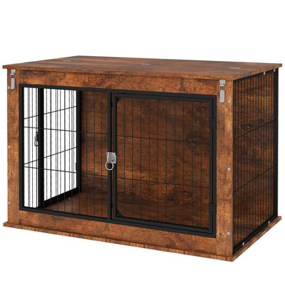 PawHut 39" Dog Crate Furniture w/ Flip-up Top Opening, 2 Doors, Dog Kennel Furniture for Large Dogs, Rustic Brown