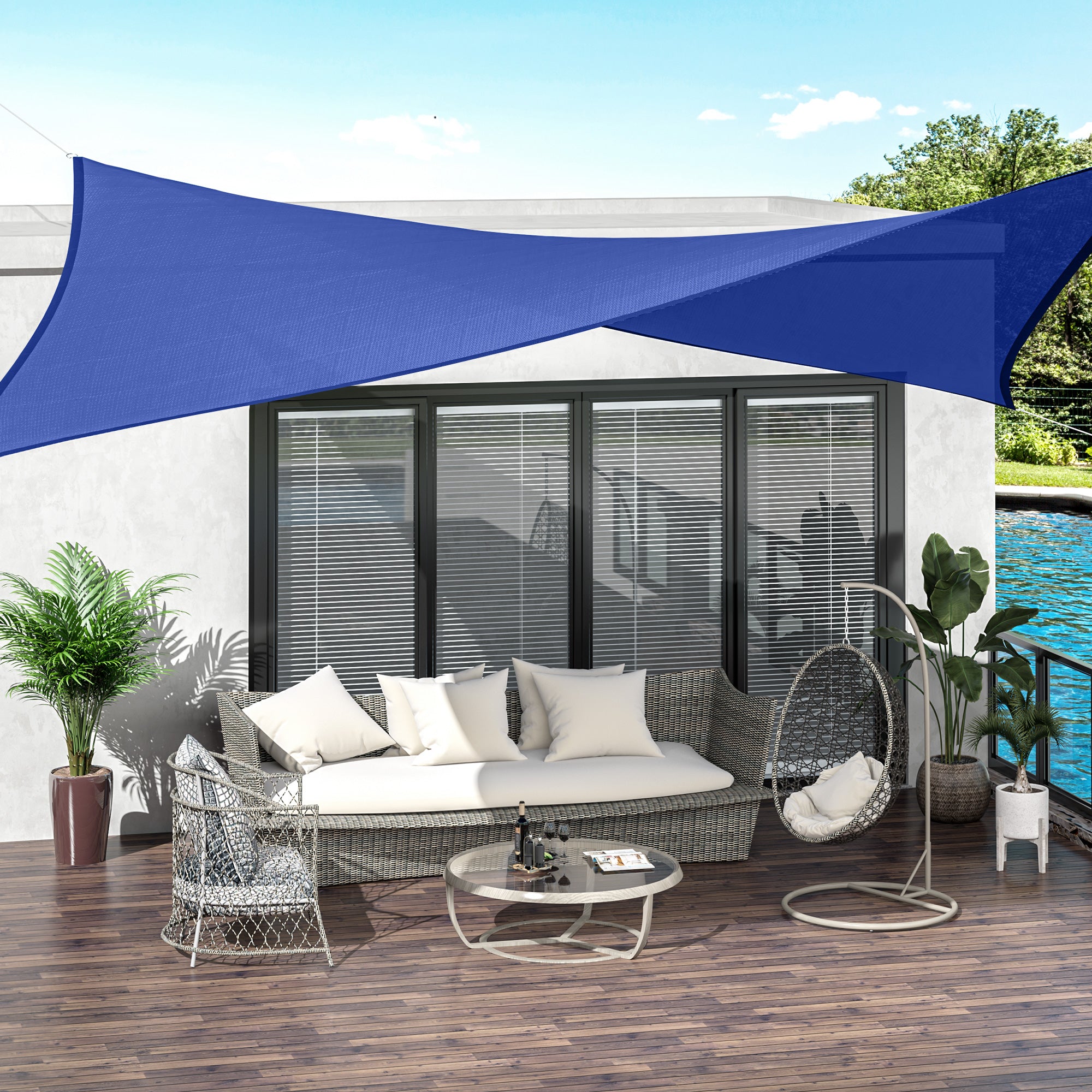 Outsunny Rectangle 20'x 16' Sun Shade Sail Top Cover Fabric Outdoor Shelter Backyard Window Garden Carrying Bag Blue