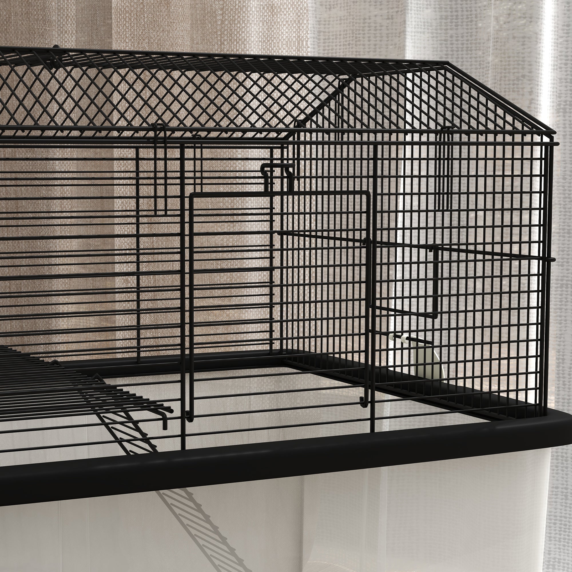 PawHut Hamster House Gerbil Habitat for Dwarf Hamster, Syrian Hamster with Wheels, Detachable Bottom - Black
