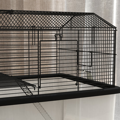 PawHut Hamster House Gerbil Habitat for Dwarf Hamster, Syrian Hamster with Wheels, Detachable Bottom - Black