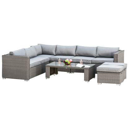 Outsunny 6 PCs Rattan Corner Sofa Set Outdoor Conservatory Furniture Grey