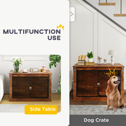 PawHut 39" Dog Crate Furniture w/ Flip-up Top Opening, 2 Doors, Dog Kennel Furniture for Large Dogs, Rustic Brown
