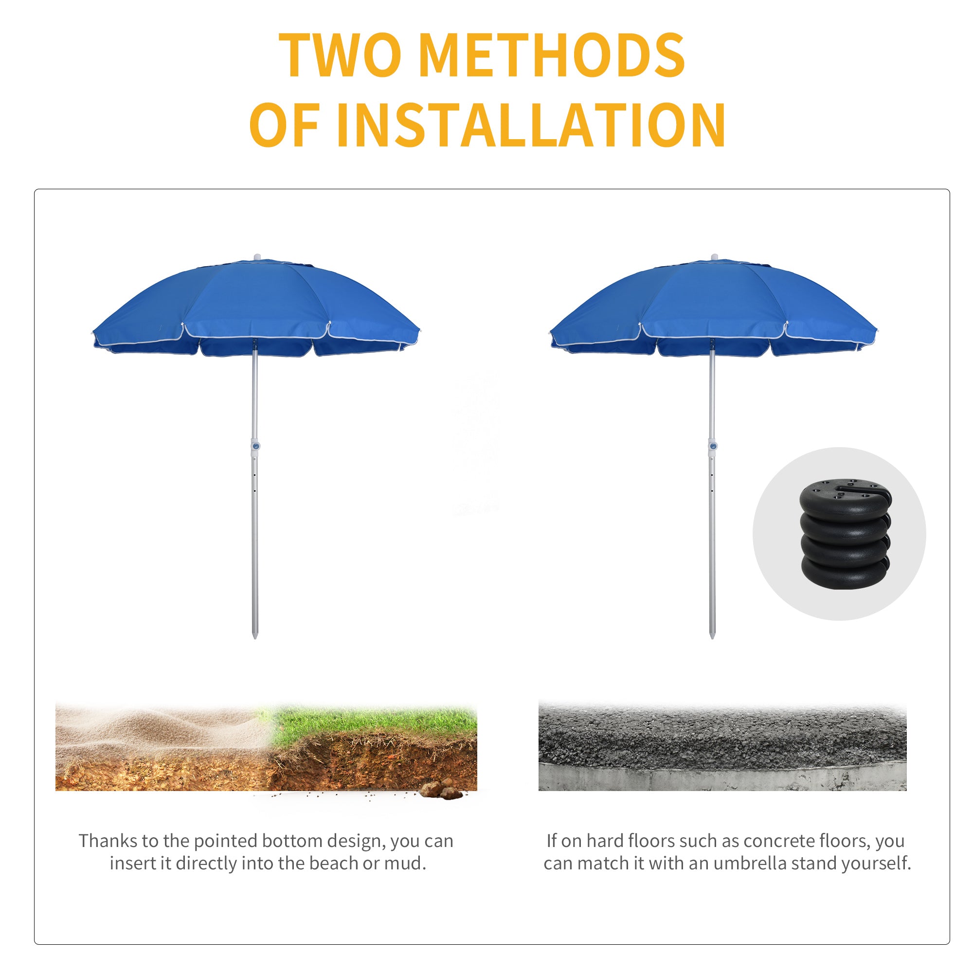 Outsunny Arc. 6.4ft Beach Umbrella with Aluminum Pole Pointed Design Adjustable Tilt Carry Bag for Outdoor Patio Blue