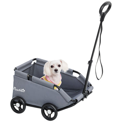 PawHut 4 Wheels Folding Lightweight Pet Stroller with Universal Handle Rod, Storage Bag, Washable Cushion for Miniature Dogs